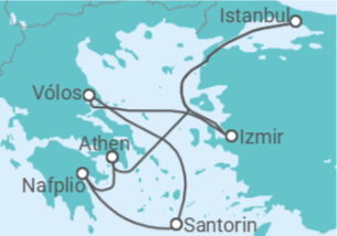 Reiseroute der Kreuzfahrt  Türkei, Griechenland - Costa Kreuzfahrten