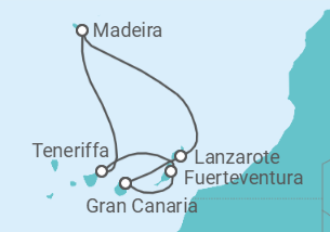 Reiseroute der Kreuzfahrt  Kanaren Alles Inklusive - Costa Kreuzfahrten