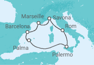 Reiseroute der Kreuzfahrt  Frankreich, Spanien, Italien - Costa Kreuzfahrten