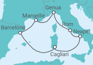 Reiseroute der Kreuzfahrt  Frankreich, Spanien, Italien - Costa Kreuzfahrten