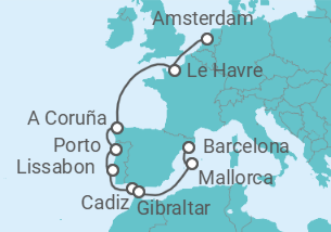 Reiseroute der Kreuzfahrt  Frankreich, Spanien, Portugal, Gibraltar - Celebrity Cruises