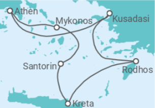 Reiseroute der Kreuzfahrt  Türkei, Griechenland - Celestyal Cruises