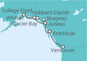 Reiseroute der Kreuzfahrt  Voyage of the Glaciers Grand Adventure - Princess Cruises