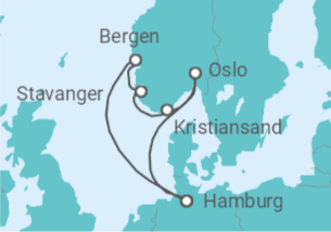 Reiseroute der Kreuzfahrt  Südnorwegen ab Hamburg - AIDA
