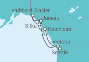 Reiseroute der Kreuzfahrt  Alaska - Holland America Line