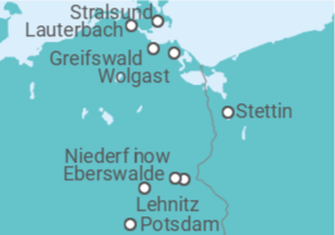 Reiseroute der Kreuzfahrt  Stralsund • Ostseeinseln • Potsdam - Nicko Cruises
