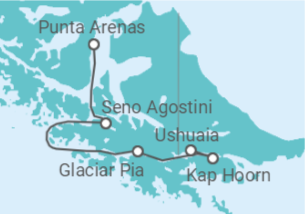 Reiseroute der Kreuzfahrt  Die Fjorde des Feuerlandes - Australis