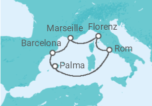 Reiseroute der Kreuzfahrt  Perlen am Mittelmeer ab Mallorca - AIDA
