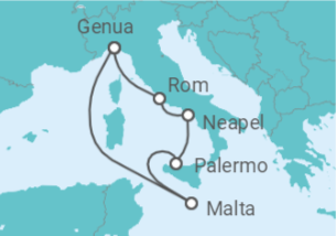 Reiseroute der Kreuzfahrt  Mittelmeer Kreuzfahrt Italien und Malta 2020 - MSC Cruises