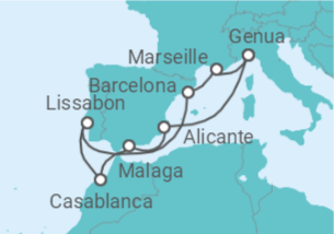 Reiseroute der Kreuzfahrt  Marokko, Portugal, Spanien, Frankreich, Italien All-Inclusive Easy - MSC Cruises