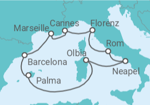 Reiseroute der Kreuzfahrt  Mediterrane Highlights - AIDA