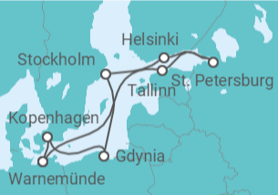 Reiseroute der Kreuzfahrt  Ostsee ab Warnemünde 2 - AIDA