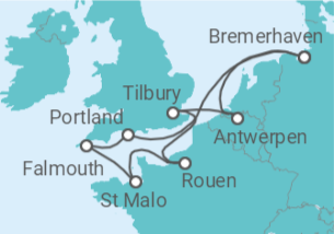 Reiseroute der Kreuzfahrt  Frankreich, Belgien & Großbritannien 2 - AIDA
