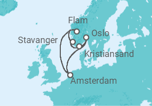 Reiseroute der Kreuzfahrt  Norwegen - Holland America Line