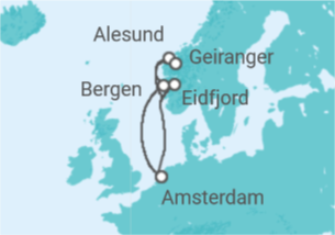 Reiseroute der Kreuzfahrt  Norwegen - Holland America Line