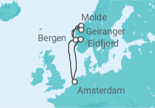Reiseroute der Kreuzfahrt  Norwegen - Holland America Line