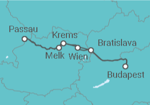 Reiseroute der Kreuzfahrt  8-Tage Passau-Budapest-Passau (xmas) - Nicko Cruises