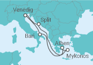 Reiseroute der Kreuzfahrt  Italien, Griechenland, Kroatien - MSC Cruises