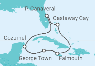 Reiseroute der Kreuzfahrt  Mexiko, Kaimaninseln, Jamaika - Disney Cruise Line