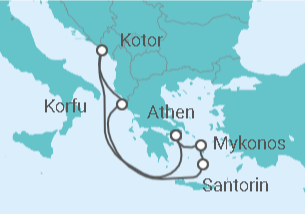 Reiseroute der Kreuzfahrt  Montenegro, Griechenland - Holland America Line