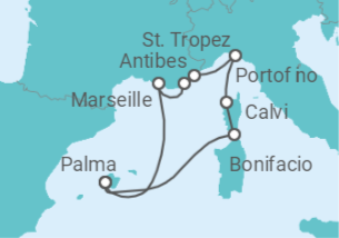 Reiseroute der Kreuzfahrt  Italienischer Charme. Französische Eleganz. - Hapag-Lloyd Cruises