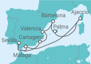 Reiseroute der Kreuzfahrt  Spanien & Korsika - AIDA