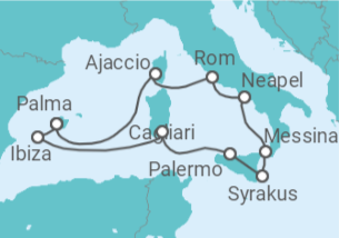 Reiseroute der Kreuzfahrt  Italien & Mittelmeerinseln - AIDA