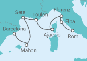 Reiseroute der Kreuzfahrt  Spanien, Frankreich, Italien - Seabourn