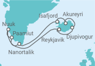 Reiseroute der Kreuzfahrt  Island und Grönland - NCL Norwegian Cruise Line