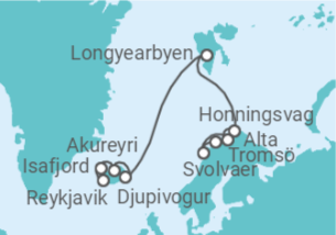 Reiseroute der Kreuzfahrt  Island, Spitzbergen, Nordkap - NCL Norwegian Cruise Line
