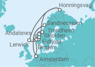 Reiseroute der Kreuzfahrt  Norwegen - Holland America Line