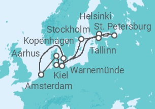 Reiseroute der Kreuzfahrt  Dänemark, Deutschland, Estland, Russland, Finnland, Schweden - Holland America Line