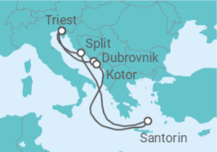 Reiseroute der Kreuzfahrt  Kroatien, Montenegro, Griechenland - Holland America Line