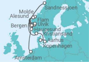 Reiseroute der Kreuzfahrt  Norwegische Fjorde - Holland America Line