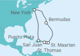 Reiseroute der Kreuzfahrt  Karibik ab New York - NCL Norwegian Cruise Line