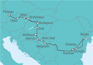 Reiseroute der Kreuzfahrt  Passau • Donaudelta • Passau - Nicko Cruises