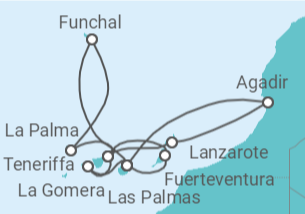 Reiseroute der Kreuzfahrt  Kanaren mit Madeira III & Lanzarote - Mein Schiff