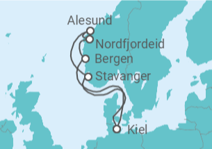 Reiseroute der Kreuzfahrt  Norwegen ab Kiel - AIDA