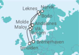 Reiseroute der Kreuzfahrt  Norwegen mit Lofoten - Costa Kreuzfahrten