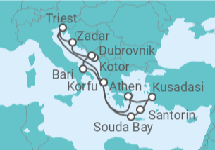 Reiseroute der Kreuzfahrt  Adria & Griechenland - AIDA