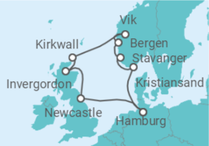 Reiseroute der Kreuzfahrt  England, Schottland & Norwegen - AIDA