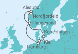 Reiseroute der Kreuzfahrt  Norwegen von Hamburg nach Kiel 2 - AIDA