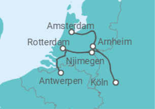 Reiseroute der Kreuzfahrt  Köln • Antwerpen • Amsterdam • Köln - Nicko Cruises