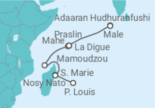 Reiseroute der Kreuzfahrt  Mauritius • Madagaskar • Komoren • Seychellen • Malediven
- Nicko Cruises