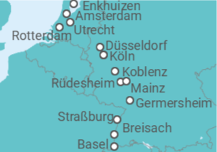 Reiseroute der Kreuzfahrt  Köln • Amsterdam • Mainz • Basel • Köln - Nicko Cruises