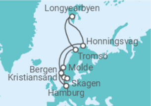 Reiseroute der Kreuzfahrt  Norwegen mit Spitzbergen - MSC Cruises