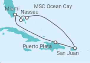 Reiseroute der Kreuzfahrt  Puerto Rico, Bahamas - MSC Cruises