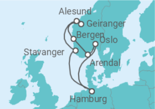 Reiseroute der Kreuzfahrt  Legendäre norwegische Fjordwelt - Hapag-Lloyd Cruises