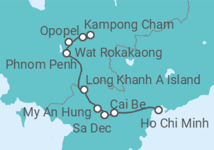 Reiseroute der Kreuzfahrt  Ho-Chi-Minh-Stadt (Saigon) • Phnom Penh • Angkor Wat • Siem Reap - mit Flug - Nicko Cruises