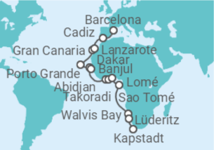 Reiseroute der Kreuzfahrt  Spanien, Frankreich, Italien, Türkei - Oceania Cruises